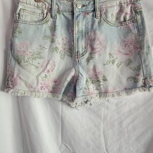 Celebrity Pink Floral Jean Shorts - Pastel Pink and Green